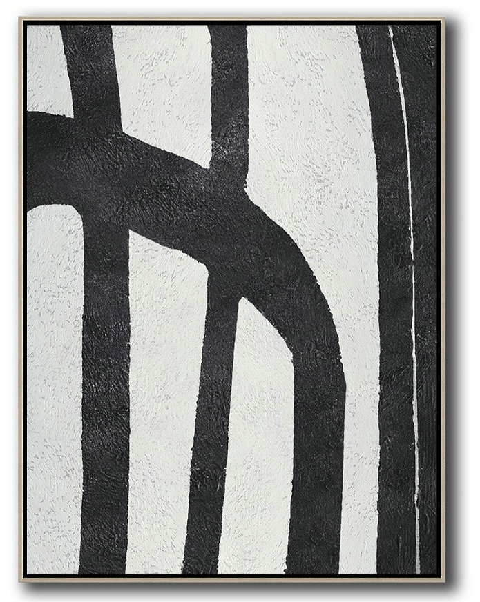 Contemporary Wall Art,Black And White Minimal Painting On Canvas,Large Wall Art Canvas #L2F5